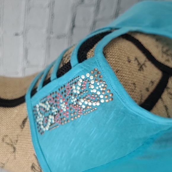 Rampage Sleeveless Blue top Sheer back - Picture 6 of 12